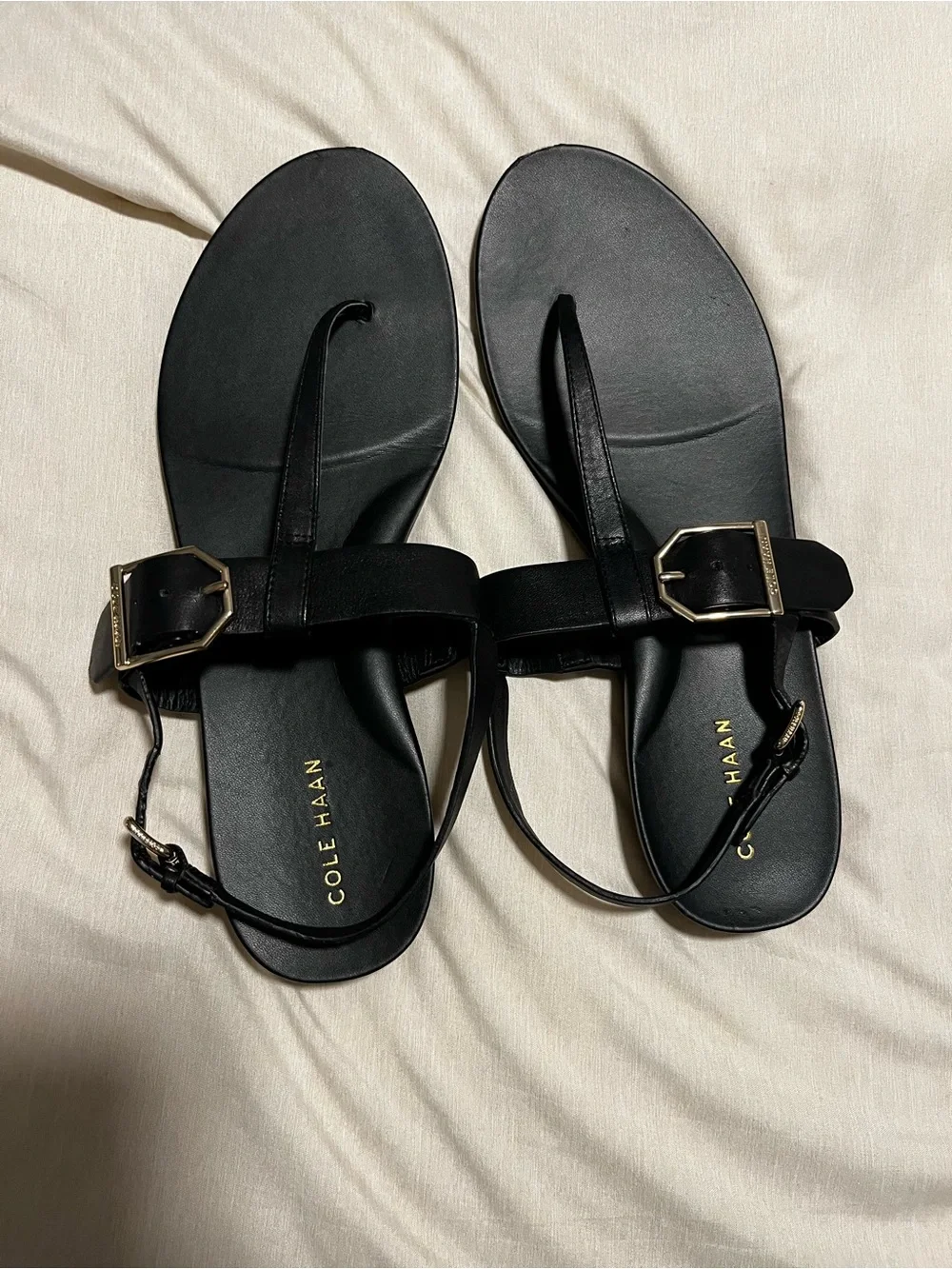 Cole Haan Francine Demi Wedge Black Leather Sandals